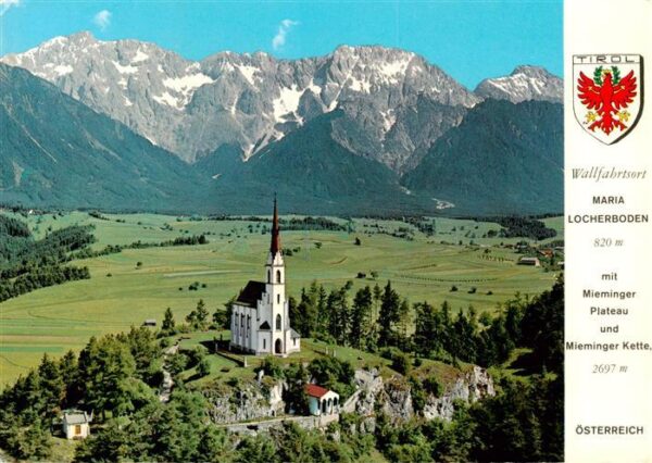 Maria Locherboden Moetz Silz Tirol AT Fliegeraufnahme mit Wallfahrtskirche Maria