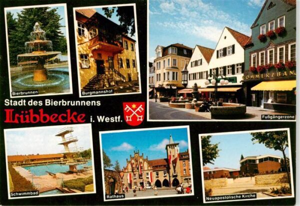 Luebbecke Westfalen Bierbrunnen Burgmannshof Fussgaengerzone Freibad Rathaus Neu