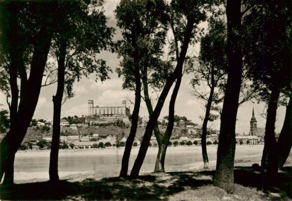 Bratislava Pressburg Pozsony SK Uferpartie an der Donau Blick zur Burg