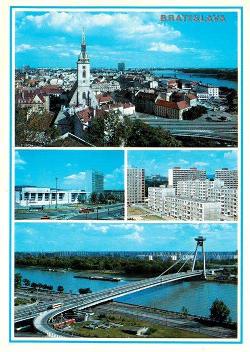 Bratislava Pressburg Pozsony SK Stadtpanorama Hochhaeuser Donau Bruecke
