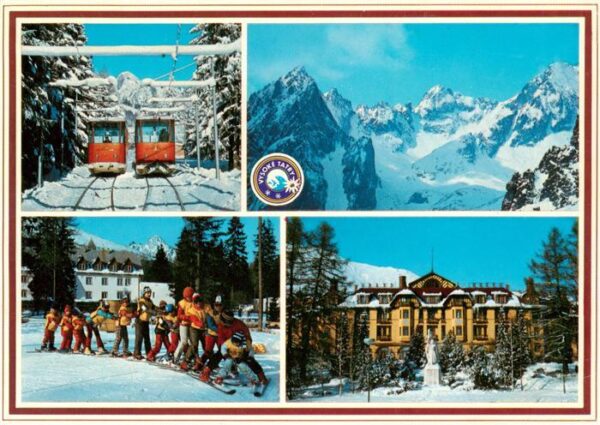 Vysoke Tatry SK Berghotel Skischule Bergbahn Winterpanorama Hohe Tatra