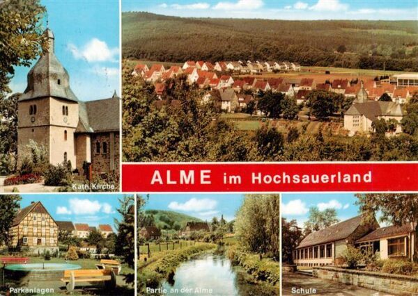 Alme Brilon Sauerland Kath Kirche Panorama Parkanlagen Almepartie Schule