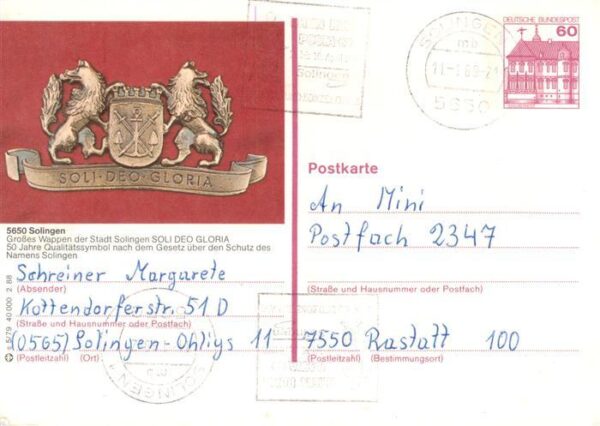 Solingen Grosses Wappen der Stadt Soli Deo Gloria
