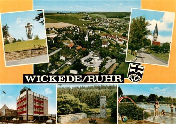 Wickede Ruhr Kirchen Fliegeraufnahme Ortspartie Gedenkstaette Schwimmbad