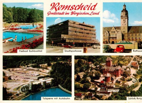 Remscheid Freibad Eschbachtal Stadtsparkasse Rathaus Talsperre mit Autobahn Schl