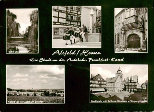 Alsfeld Partie am Ententeich Schwaelmerbrunnen Portal am Minnigerode Haus Ortsan