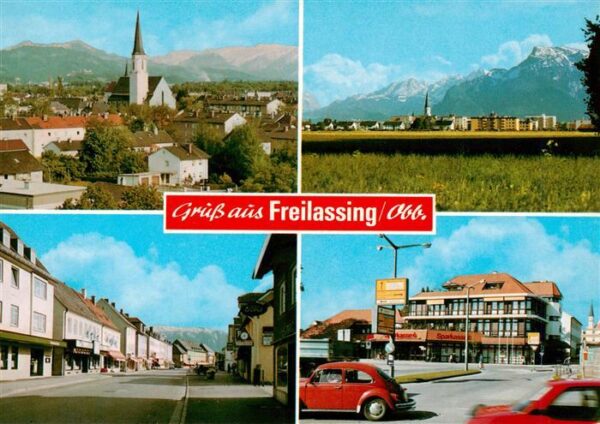 Freilassing Kirche Panorama Strassenpartie Ortsmotiv