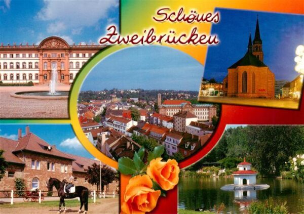 Zweibruecken Pfalz Schloss Alexanderkirche Panorama Reiten Schwanenteich
