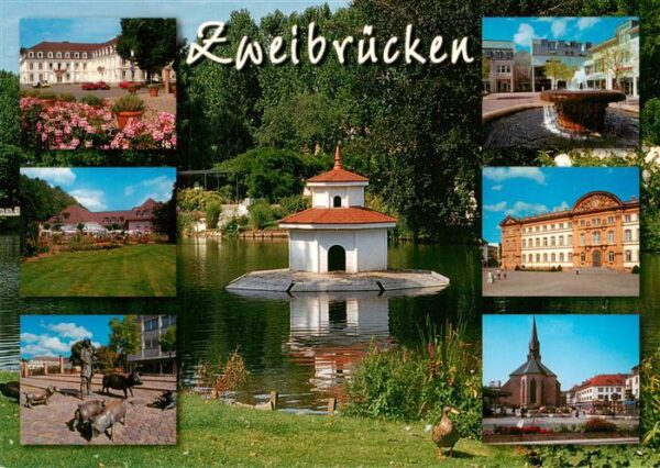 Zweibruecken Pfalz Schloss Brunnen Park Skulptur Schwanenteich Alexanderkirche