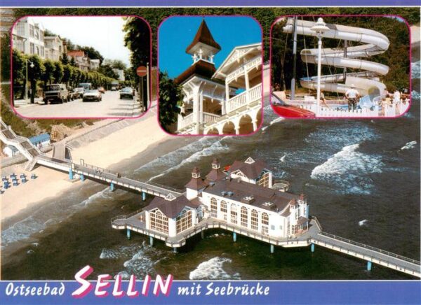 Sellin  Ruegen Fliegeraufnahme mit Seebruecke Strassenpartie Wasserrutsche