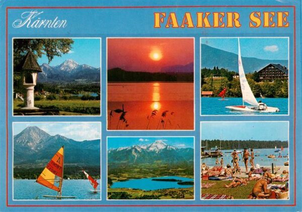 Faakersee Kaernten AT Bildstock Sonnenuntergang Segeln Surfen Strandpartie
