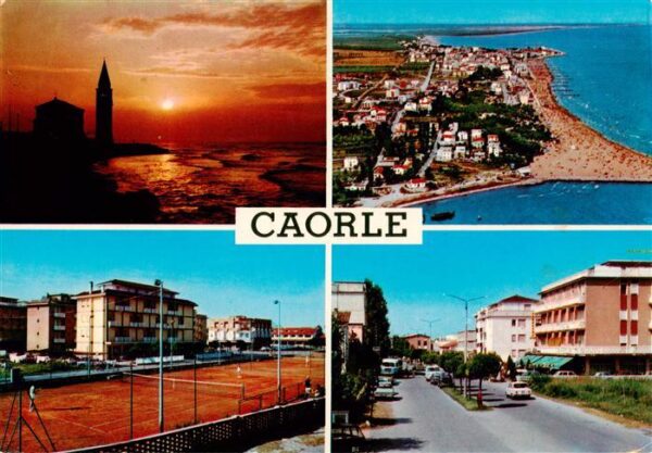 Caorle Veneto IT Sonnenuntergang Fliegeraufnahme Tennisplatz Strassenpartie