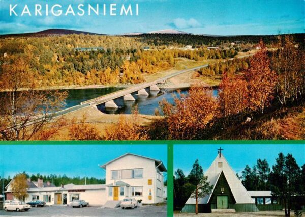 Karigasniemi Utsjoki Lappland Suomi Ailigastunturi taustalle Kirkko Vaelimaeen b