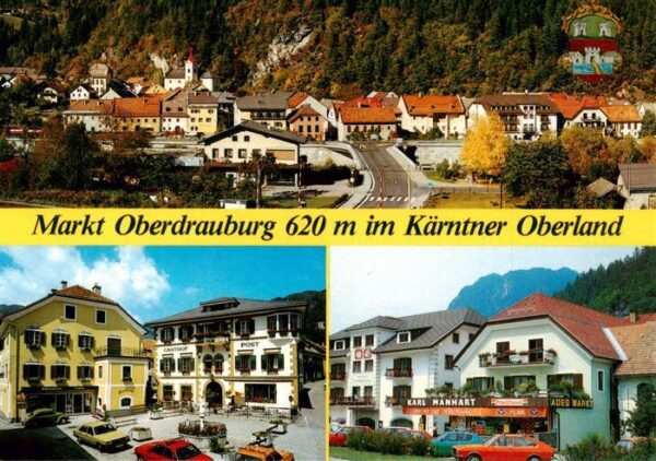 Oberdrauburg Kaernten AT Panorama Marktplatz Gasthof Post Ades Markt