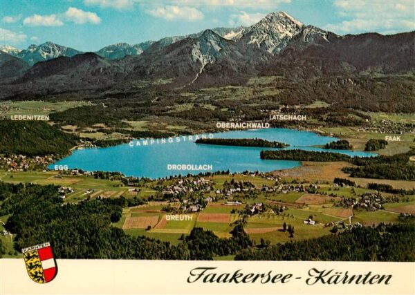 Faakersee Kaernten AT Fliegeraufnahme mit Mittagskogel