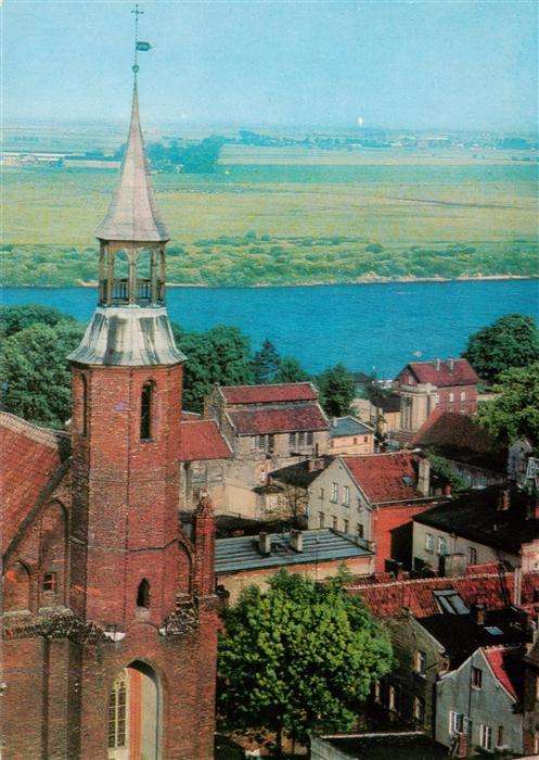 Tczew Dirschau Westpreussen PL Fragment miasta z lewej wieza gotyckiego kosciola
