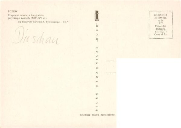 Tczew Dirschau Westpreussen PL Fragment miasta z lewej wieza gotyckiego kosciola – Bild 2
