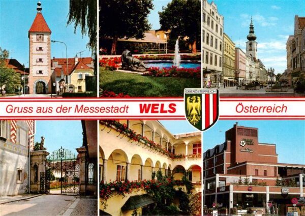 Wels Oberoesterreich AT Ledererturm Venusbrunnen Stadtplatz Burggarten Arkadenho