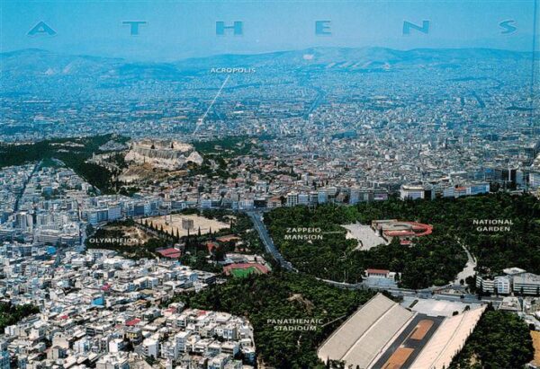 Athens Athen Athenes Greece Stadtpanorama Akropolis Olympieion Station National