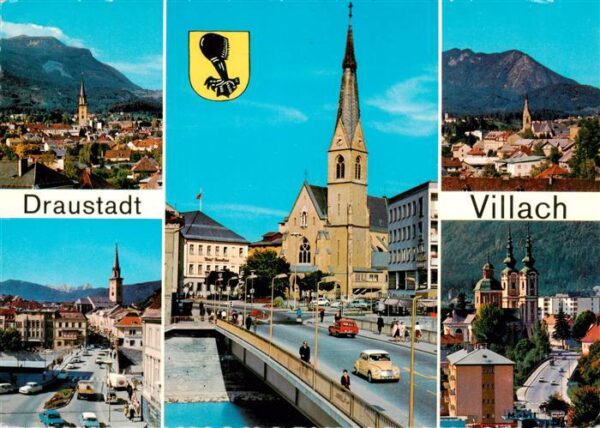 Villach Kaernten AT Panorama Draustadt Motive Stadtzentrum Kirche