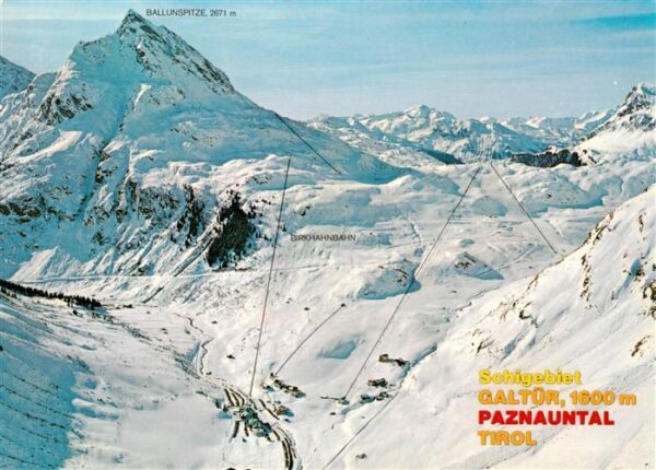 Galtuer Tirol AT Panorama Schigebiet Paznauntal mit Allunspitze