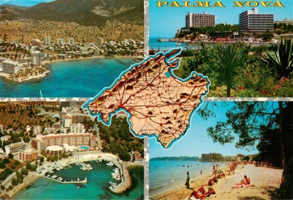 Palma-Nova Palma de Mallorca ES Fliegeraufnahme Strand Hotels Hafen Landkarte