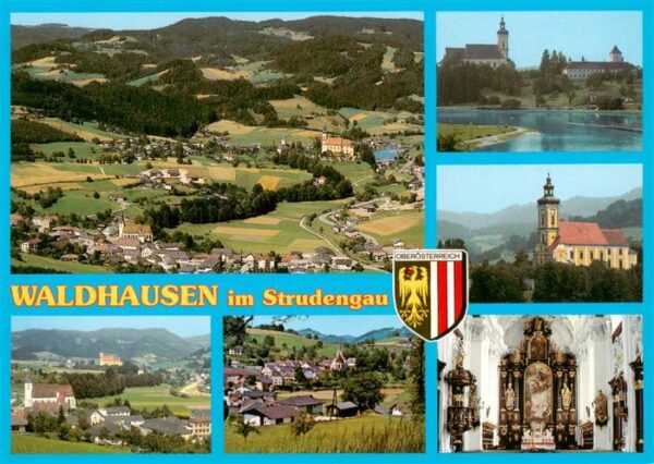 Waldhausen Strudengau Oberoesterreich AT Panorama Schlossberg Barockkirche Bades