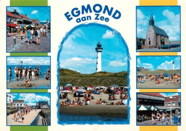 Egmond  aan Zee NL Teilansichten mit Kirche Strand und Leuchtturm