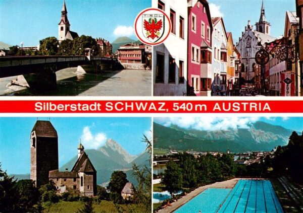 Schwaz Tirol AT Steinbruecke am Inn Spitalskirche Franz Josef Str mit Pfarrkirch