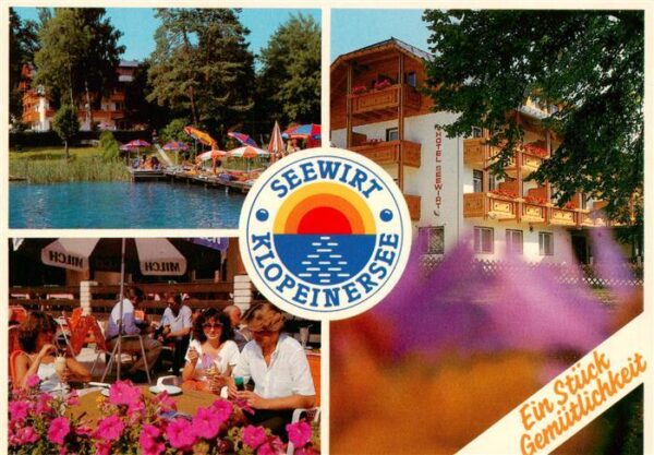 Klopeinersee Kaernten AT Strandhotel Seewirt Seepartie Terrassencafe Strandbad