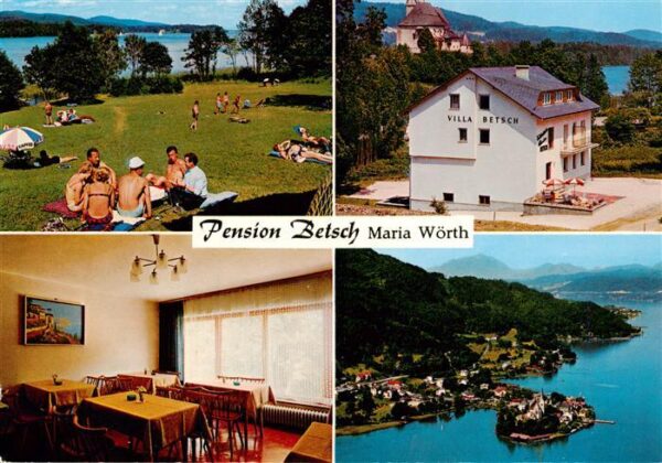Maria Woerth Woerthersee Kaernten AT Pension Villa Betsch Liegewiese Luftaufnahm