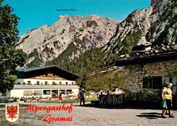 Gramaialm 1263m Falzthurntal Tirol AT Alpengasthof gegen Rappenspitze Karwendelg
