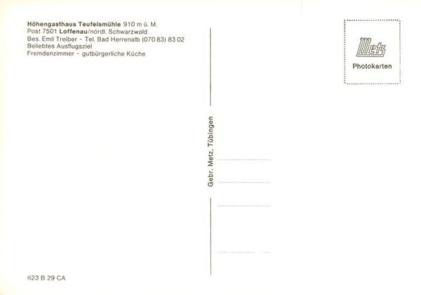 Loffenau Bad Herrenalb Hoehengasthaus Teufelsmuehle Kuenstlerkarte – Bild 2