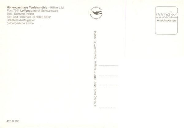 Loffenau Bad Herrenalb Hoehengasthaus Teufelsmuehle Gedicht Ludwig Auerbach – Bild 2