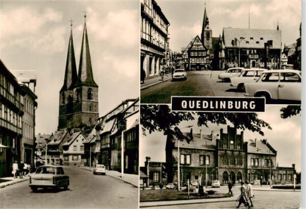 Quedlinburg Poelkenstrasse und Nikolaikirche Markt mit Rathaus Bahnhof