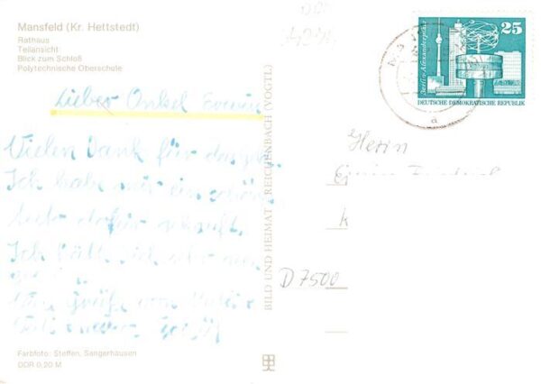 Mansfeld  Suedharz Rathaus Teilansicht Schlossblick Polytechn Oberschule – Bild 2