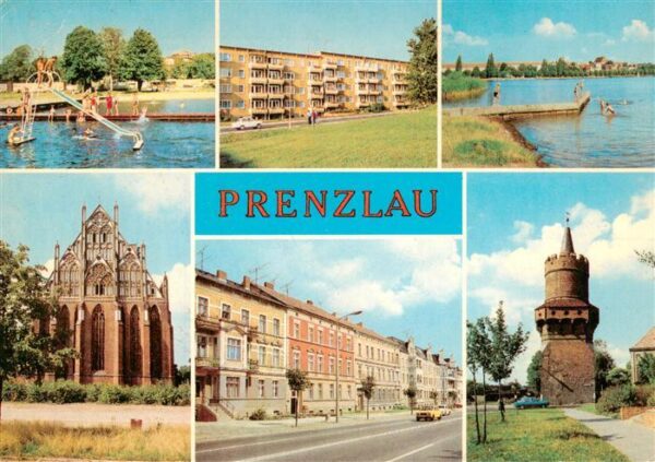 Prenzlau Freibad am Uckersee Neubauten Blick vom Uckersee St Marienkirche Puschk