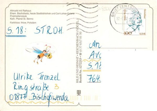 Bischofswerda Altmarkt mit Rathaus Stadtbibliothek Carl Lohse Galerie Postsaeule – Bild 2