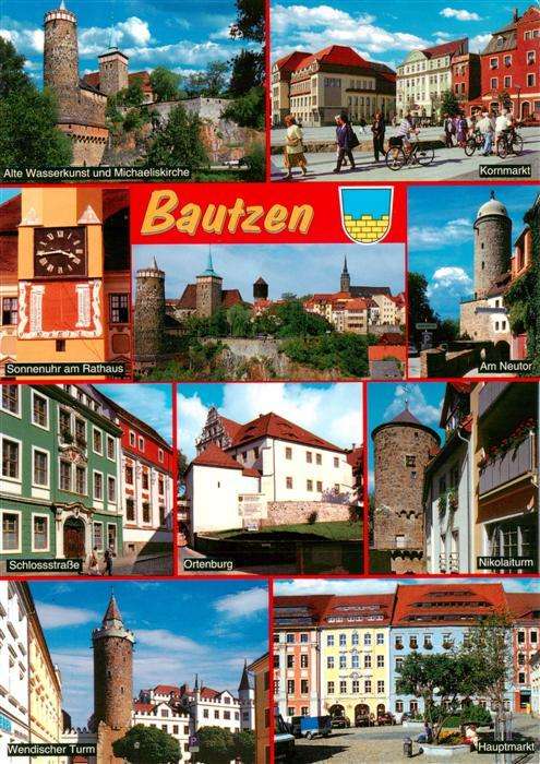 Bautzen Sachsen Alte Wasserkunst und Michaeliskirche Kornmarkt Sonnenuhr am Rath