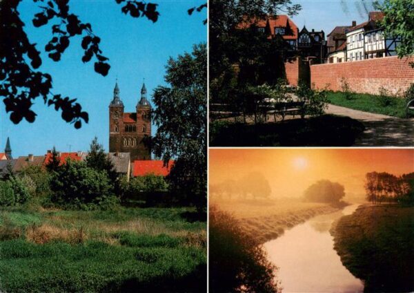 Seehausen Altmark Sachsen-Anhalt Pfarrkirche St Petri Stadtmauer Morgensonne am