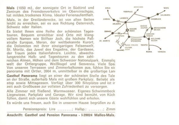 Mals Malles Suedtirol IT Ortsansicht Kirche Turm Gasthof Panorama Gastraum Freib – Bild 2
