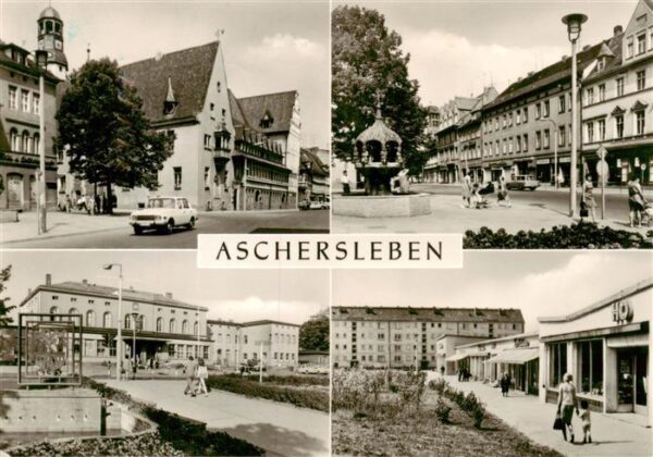 Aschersleben Rathaus Markt mit Hennebrunnen Bahnhof Kosmonautenviertel Ladenstra