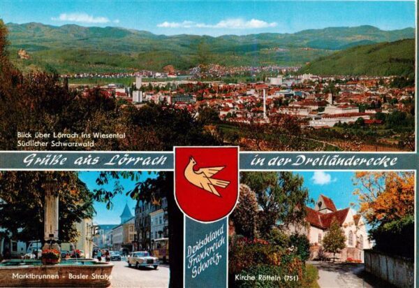 Loerrach Blick ueber Loerrach ins Wiesental Marktbrunnen Basler Strasse Kirche R