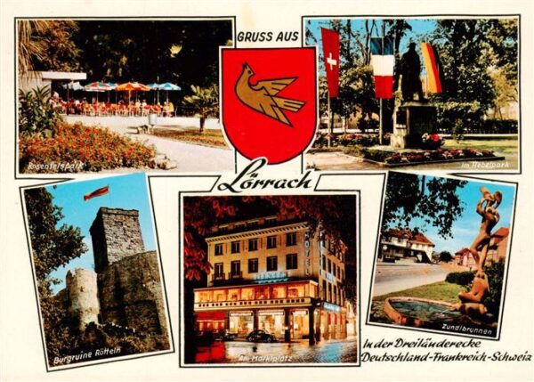 Loerrach Rosenfelspark Im Hebelpark Burgruine Roetteln Am Marktplatz Zundlbrunne