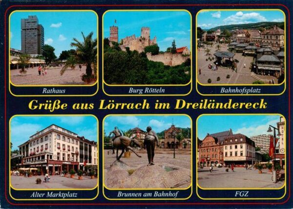 Loerrach Rathaus Burg Roetteln Bahnhofsplatz Alter Marktplatz Brunnen am Bahnhof