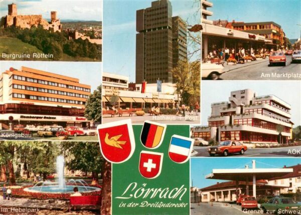 Loerrach Burgruine Roetteln Rathaus Marktplatz Im Hebelpark Grenze zur Schweiz