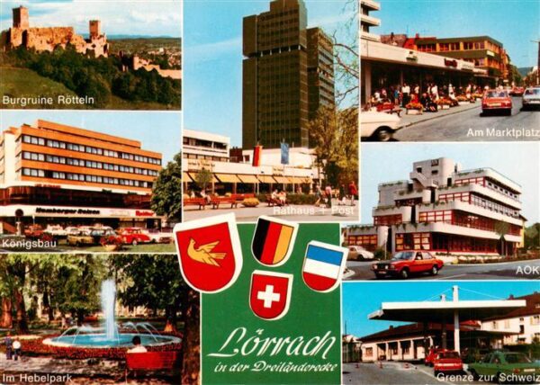 Loerrach Burgruine Roetteln Rathaus Marktplatz Koenigsbau AOK Im Hebelpark Grenz