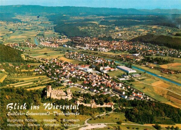 Wiesental Baden Fliegeraufnahme mit Burgruine Roetteln Haagen Brombach Hauingen