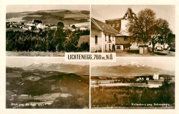 Lichtenegg Niederoesterreich AT Panorama Blick zur Rax Kaltenberg mit Schneeberg