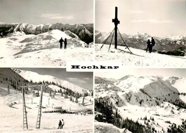 Hochkar Gloggnitz Niederoesterreich AT Winterpanorama Gipfelkreuz Schlepplift